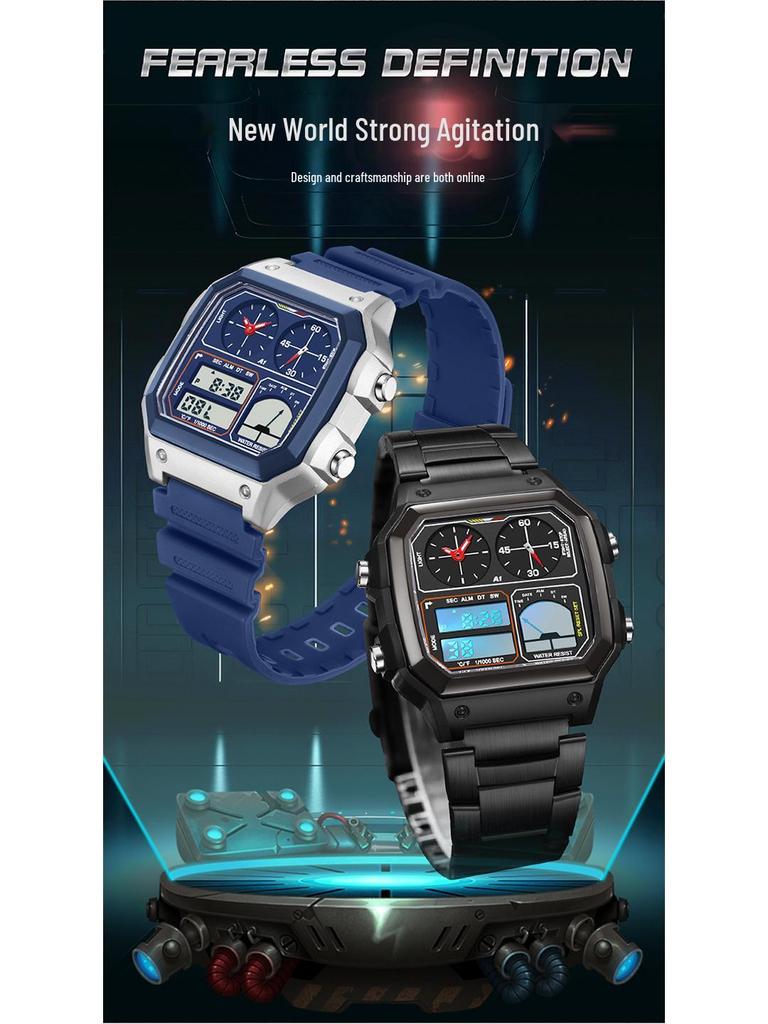 Sanda Temu Temperaturmessung Studenten Sportuhr, Wasserdicht Dual-Display, Multifunktionales Quadratisches Design