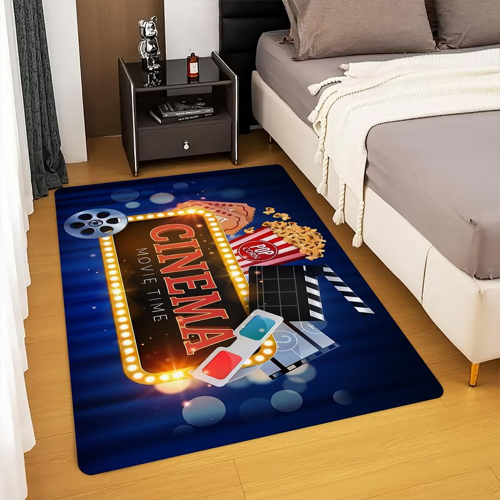 Retro Cinema 'MOVIE TIME' Theme Flannel-printed Floor Mats Are Slip-resistant Suitable for Living Room Bedroom Terrace Carpets
