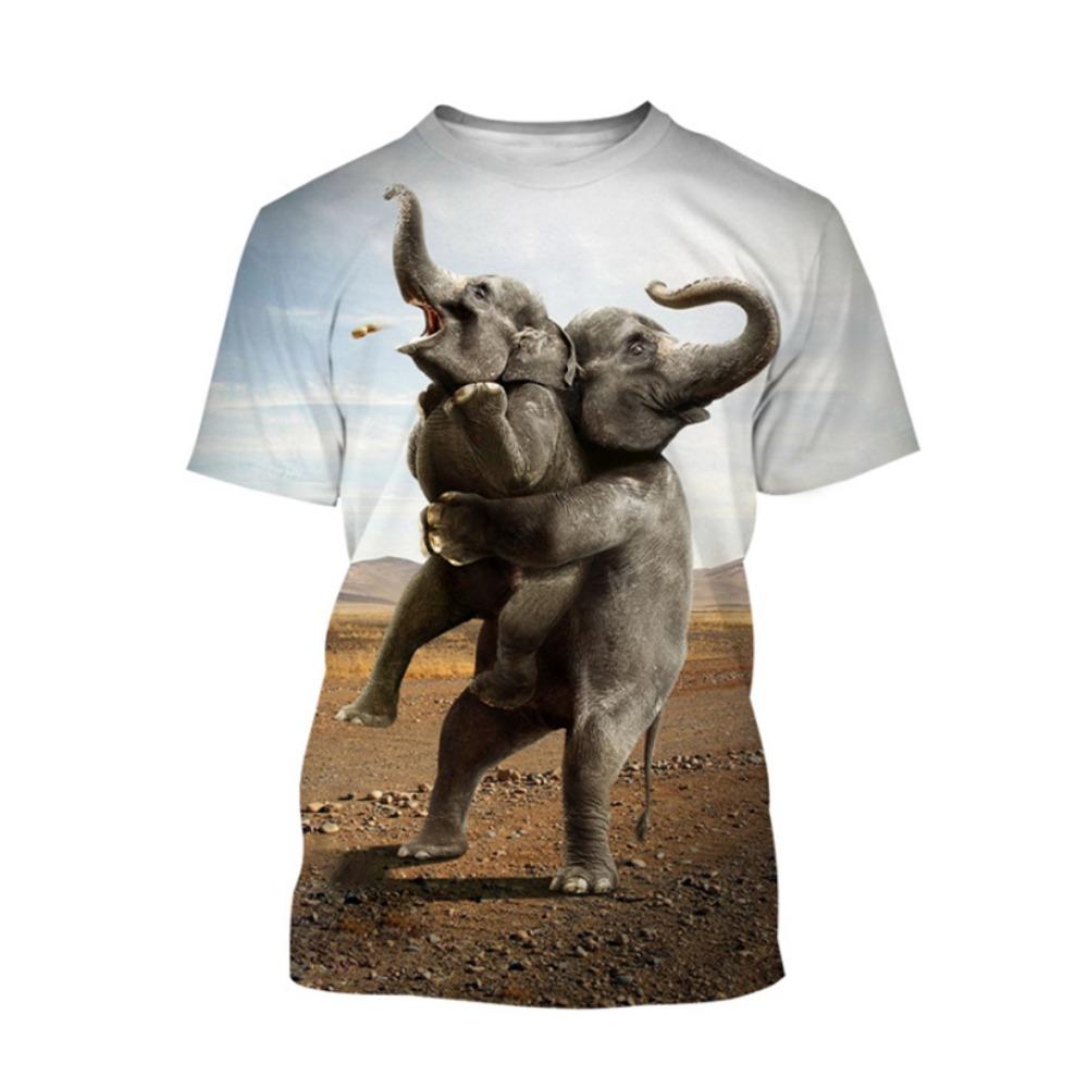 New Summer Animal Fun Elephant 3D Print T-Shirt Men Funny O-Neck Short Sleeve Oversized Harajuku Top