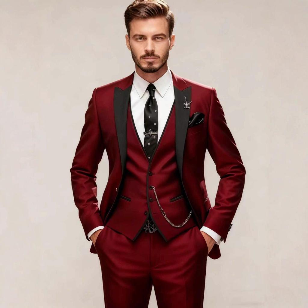 Moda Conjuntos de Terno Masculino de 3 Peças Casuais Tendência Negócios Cor Sólida Gola Lapela Blazer de Botão Único Calças Roupas Masculinas
