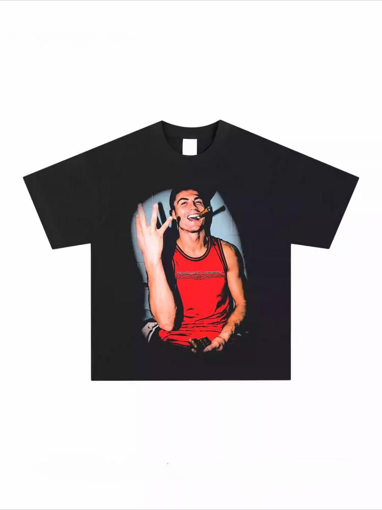 2026 Cristiano Ronaldo Amerikanischer Stil T-Shirt High Street Fußball Digital Retro Unisex Damen Kurzarm Baumwolle Atmungsaktiv