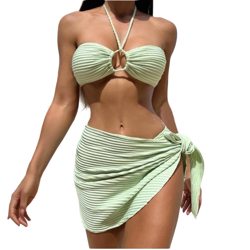 Women's 3 Piece Bikini Sets Sexy High Waisted Swimsuit With Beach Cover Up Skirt