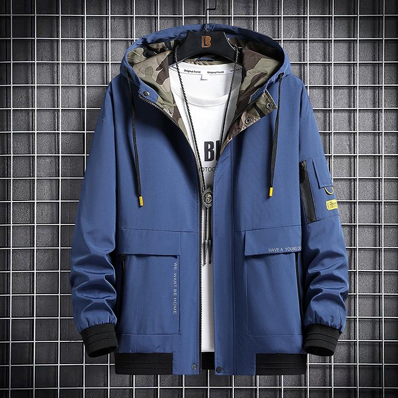 Men's Spring Autumn Large Size Fashionable Thick Hooded Casual Jacket Tooling Jacket Men