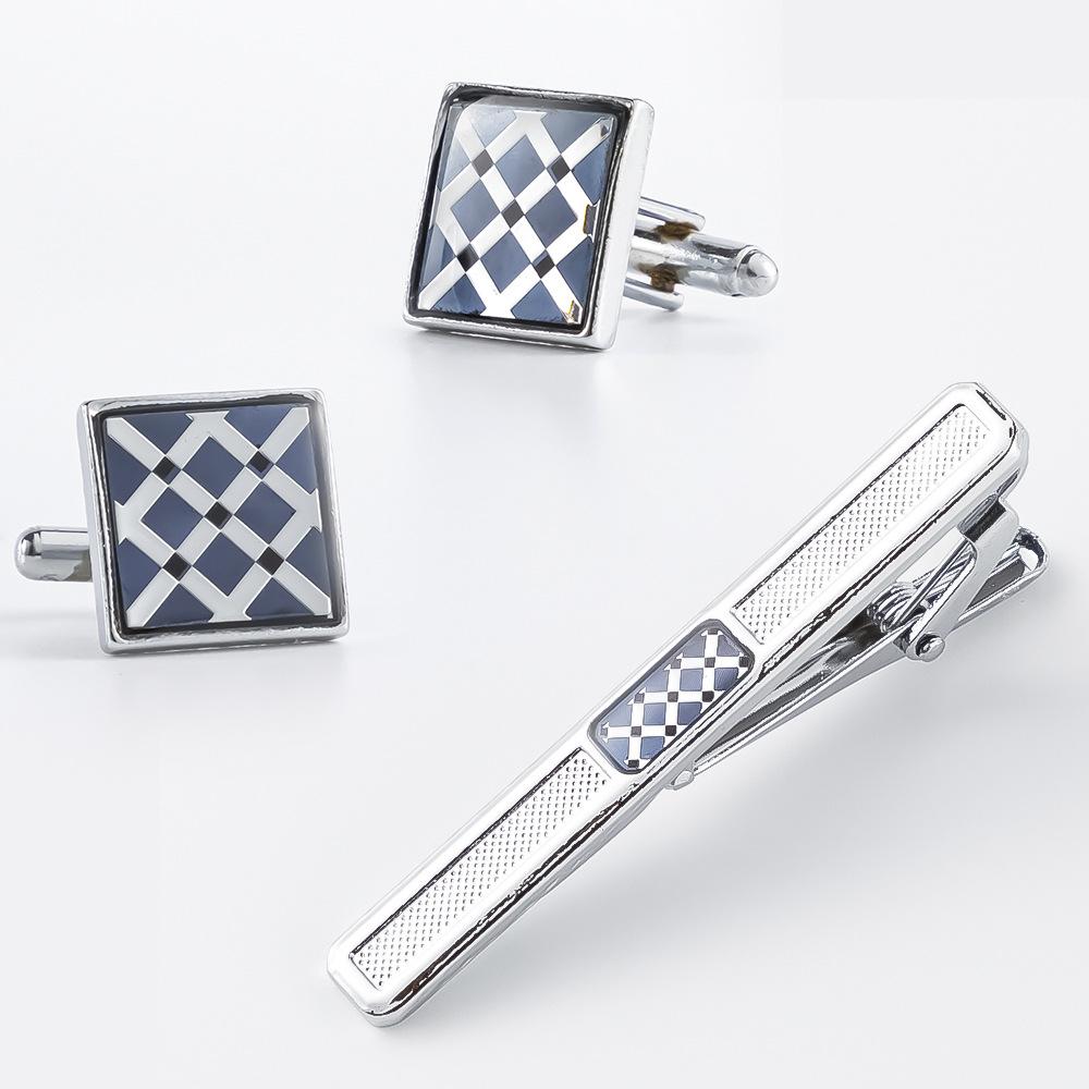 3Pcs/set Men's Casual Cufflinks and Tie Clips Set with Round Cufflinks and Tie Clips