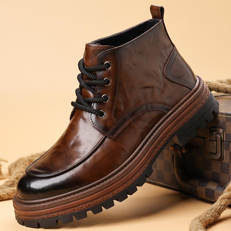 

Tooling boots Men s high-top autumn and winter Martin boots Casual British style medium-top thick-soled locomotive short leather boots 38