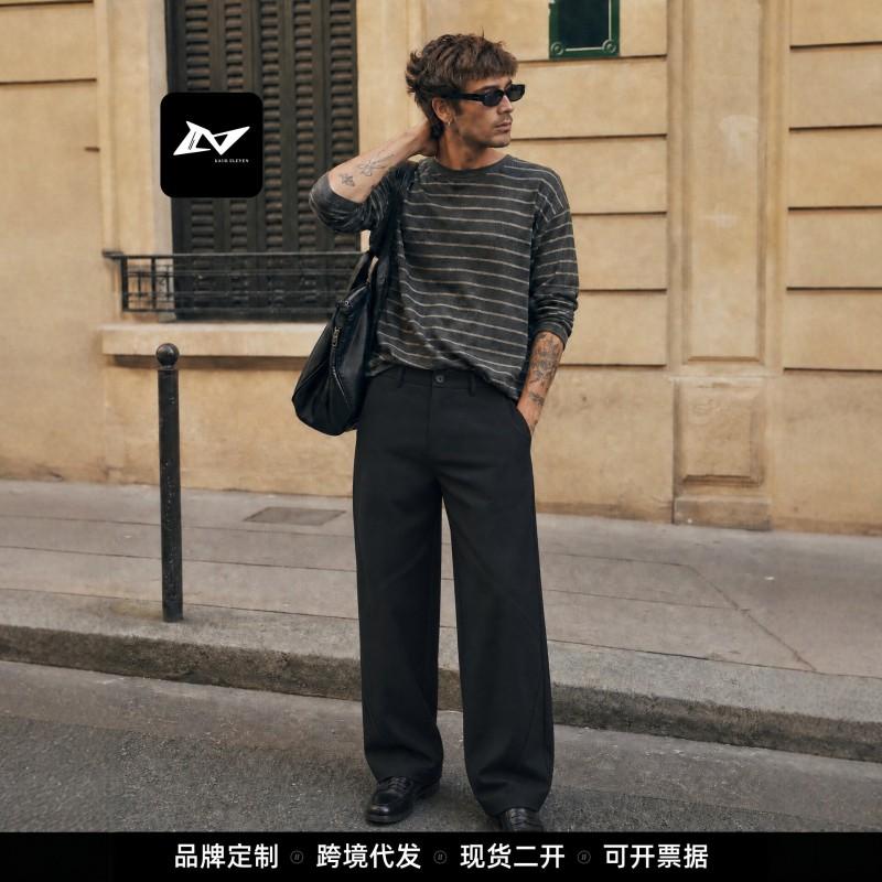 American Vintage Pleated Straight Leg Trousers Unisex Casual Loose Slim Fit Daily Wear