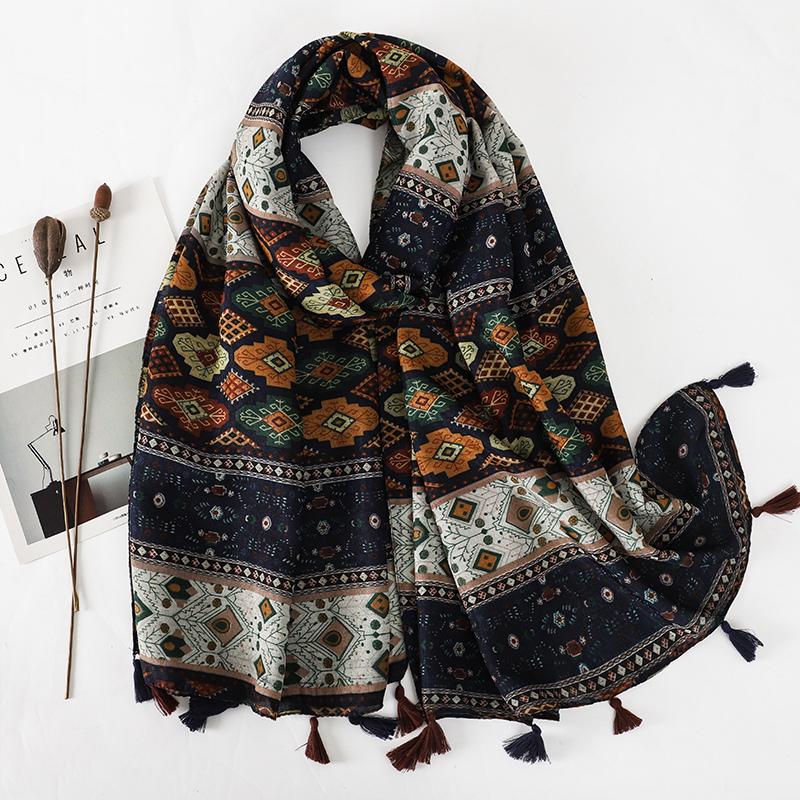 Soft Linen Cotton Scarf Shawls Women Luxury Premium Foulard Femme Long Spotted leopard print Tassel Scarfs Scarves Echarpe