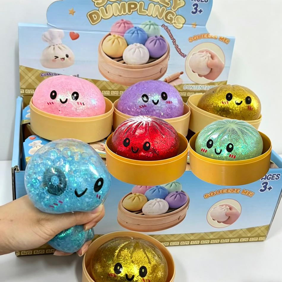 Nuovi 1-12 pezzi Glitter Dumpling Glitter Dumpling Squishy con Scatola Gnocchi Giocattolo Sensoriale da Spremere per il Sollievo dallo Stress