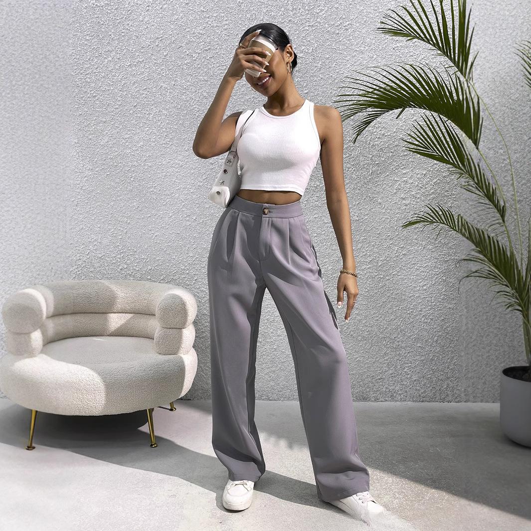 

Spring/Summer Women s High-Waisted Wide-Leg Suit Pants with A Flowing, Relaxed Straight Cut for A Slimming, Versatile, Casual Look S сірий колір