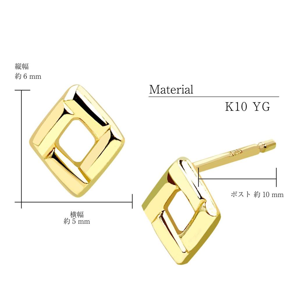 K10 Stud 10k Gold [Sears] Women's Earrings, Square, se105-0019-yg