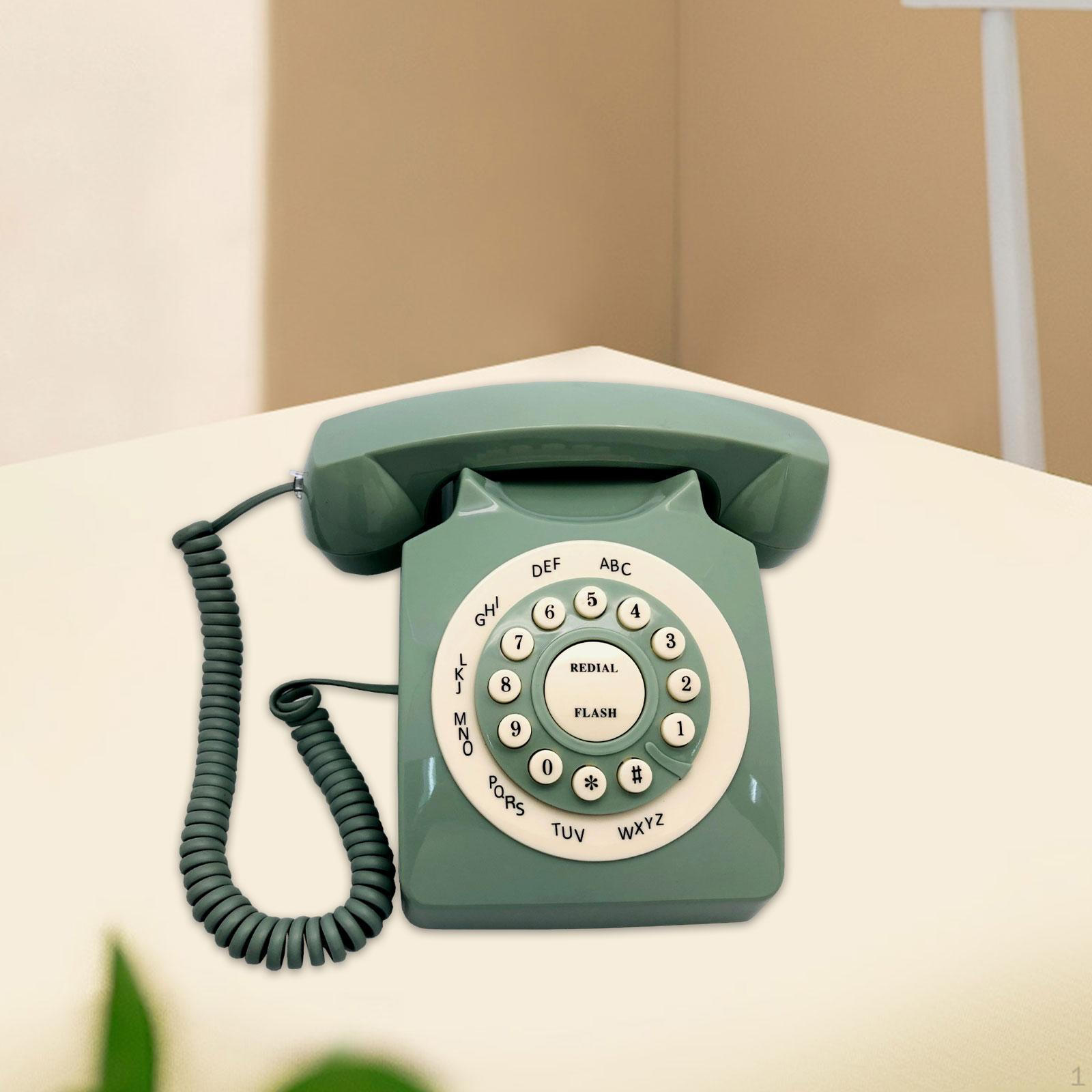 

Проводной стационарный телефон с кнопкой в традиционном стиле ретро для офиса зелёный