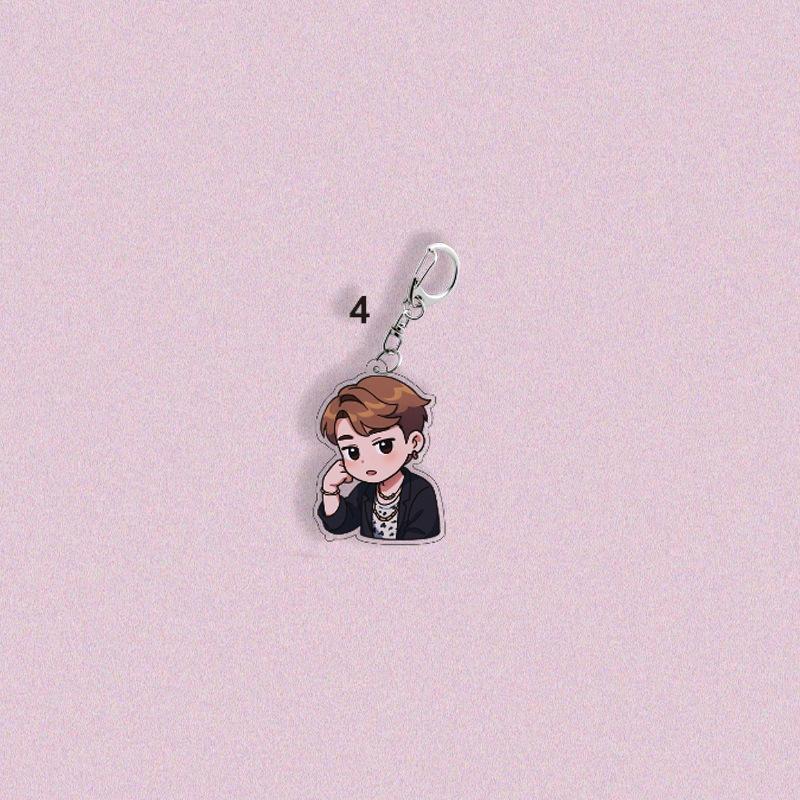 BTS Summer Casual Style Cartoon Keychain, Bangtan Boys Cartoon Figure Keyring, Kpop ARMY Fans Bag Charm(Jin RM Suga Jimin V J-Hope Jungkook)