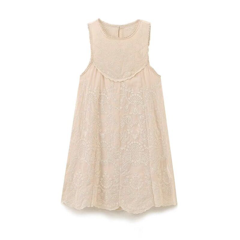 Fashion Style 2024 Autumn New Women's Clothing Sleeveless Versatile Contrast Color Embroider Dress Short Skirt 6895073