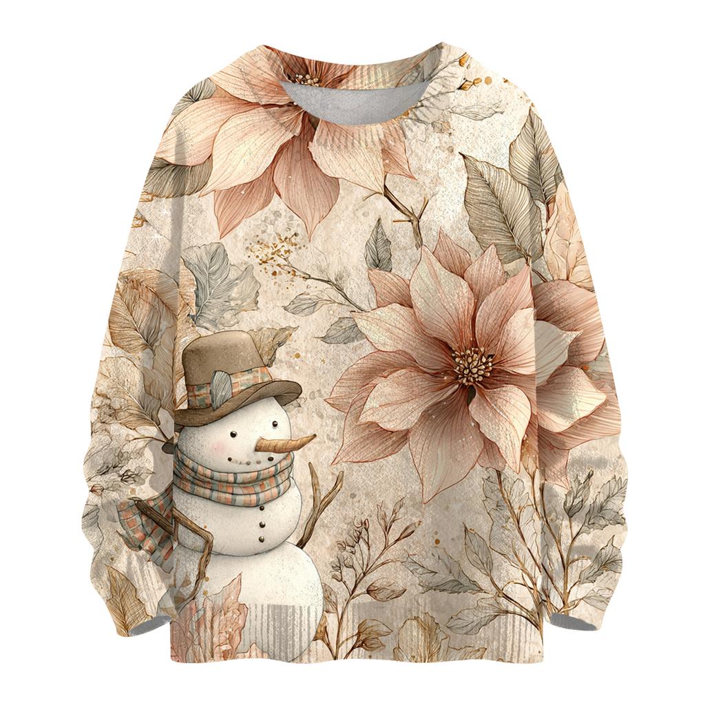 Ladies' Fashionable And Casual Christmas Cute Printed Round Neck Long Sleeved Knitted Yarn