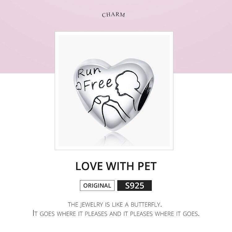 Bamoer Authentic 925 Sterling Silver Heart-shaped Charm Women Love with Pet Bead Jewelry Fit 3mm Snake Bracelet or Necklace DIY Jewelry