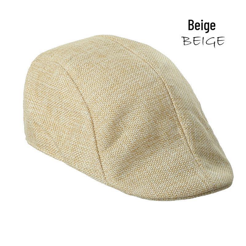 Breathable Spring & Autumn Linen Beret - Unisex Sun Hat, Solid Color, Hollow Design.