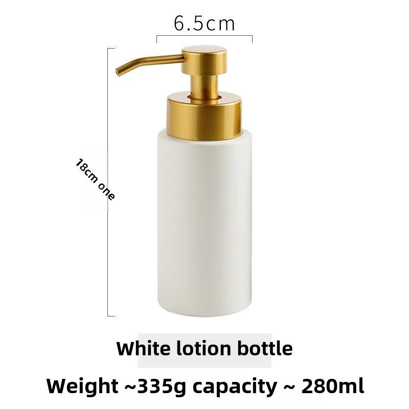 Kreative zylindrische Keramik-Lotionflasche Hotel-Badezimmer Tragbare Shampoo-Flasche Goldener Pressseifenspender Badezimmerzubehör
