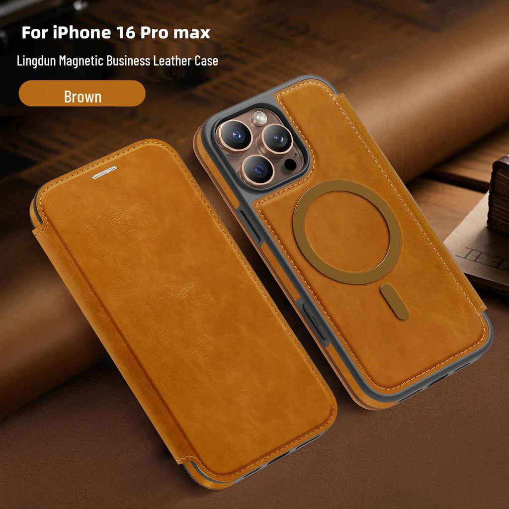 Magnetic Charging Flip Leather Case for Apple iPhone Pro Max (17/16/15/14) - Full Coverage & Anti-Theft