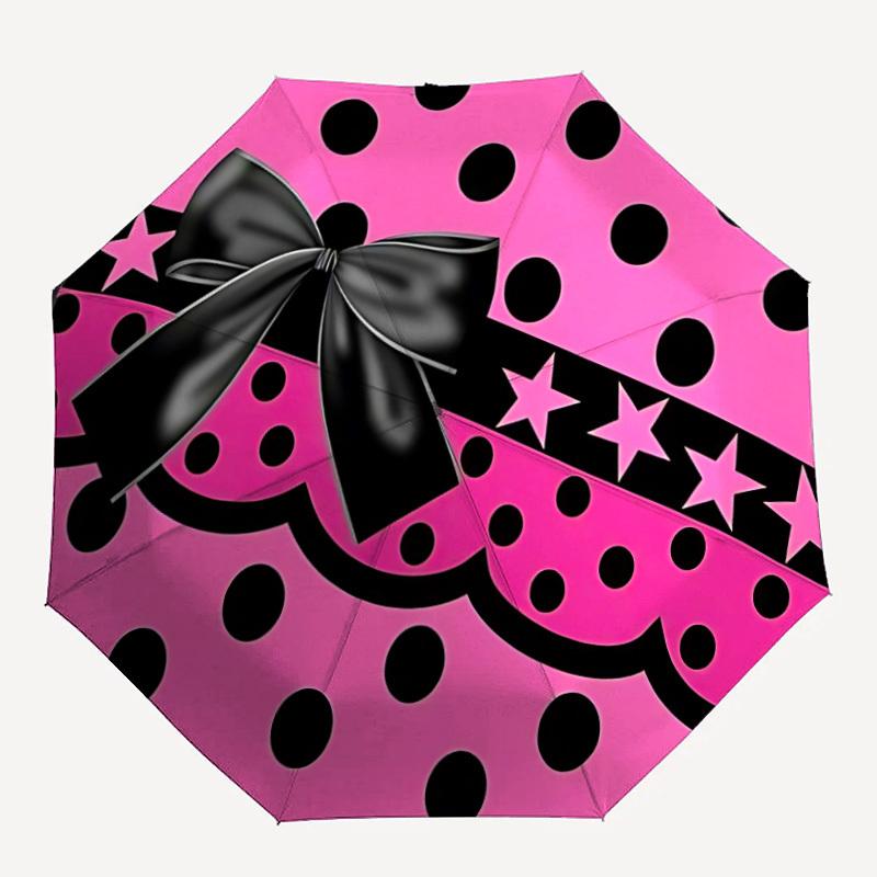 1pc Polka Dots BowAutomatic Open/close Folding Umbrella, Compact Portable Travel Umbrella, Perfect Birthday/Holiday, Cute Umbrella y030