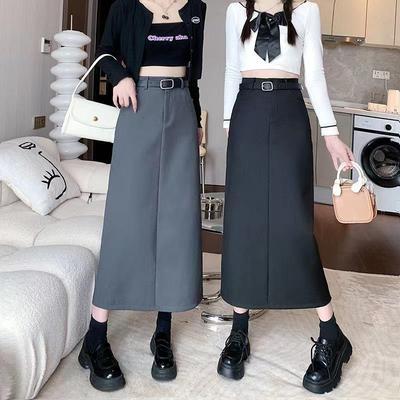2024 High-End Slimming A-Line Skirt: High Waist, Midi Length, Versatile Slit Design for Spring & Autumn