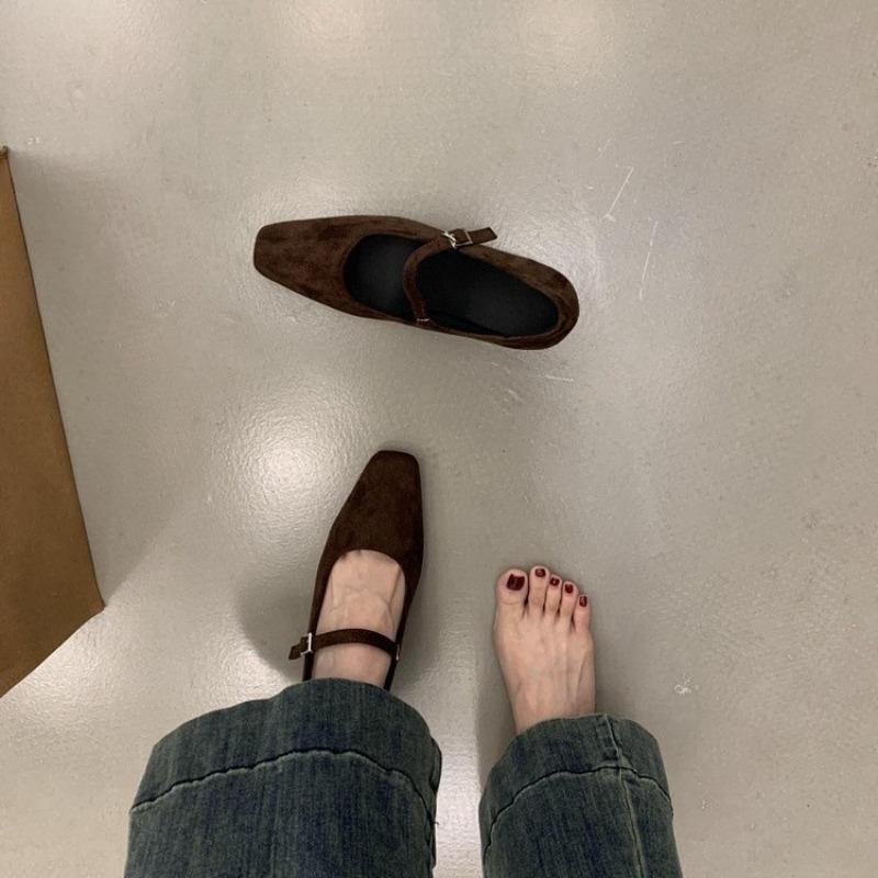 Retro Velvet Mary Jane Shoes Women's Wedge Shoes Spring Autumn New Summer Skirt Evening Versatile Commuting High Heels Shoes