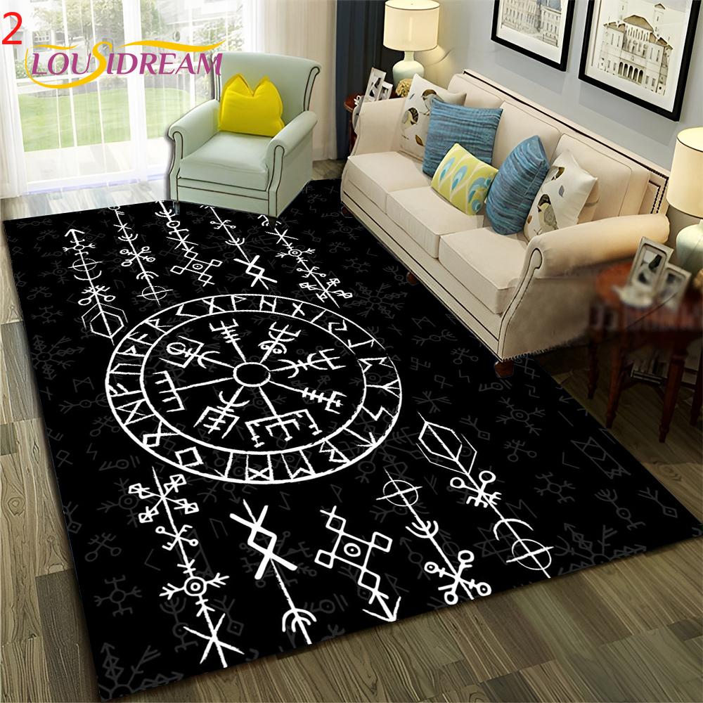 Nordischer Wikinger-Teppich „Odin Valhalla Valknut“ für Wohnzimmer, Schlafzimmer, Heimdekoration, Bodenmatte, rutschfeste Dekoration für Sofa, Fußmatte