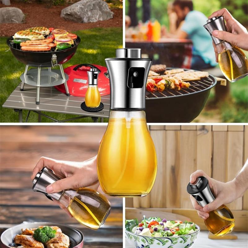 Olivenöl-Zerstäuber zum Kochen, 200 ml Glas Olivenöl-Zerstäuber, Pflanzenöl-Zerstäuber mit Trichter, Öl-Zerstäuber, Backen, Braten, BBQ