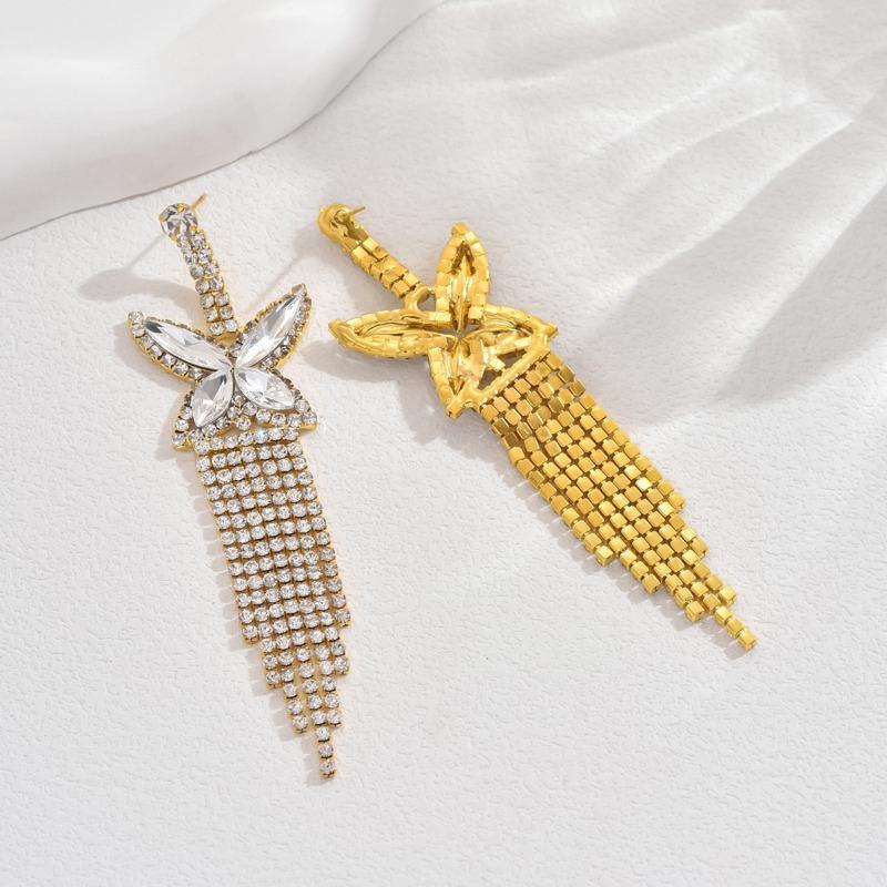 Rhinestone butterfly tassel earrings - unique & stylish bridal set, perfect for wedding outfits & accessories