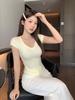 Tencel White V-neck Front Shoulder Short-sleeved T-shirt Women's Summer New Xiaofei Sleeves Slim-fitting Age-reducing Waist Top