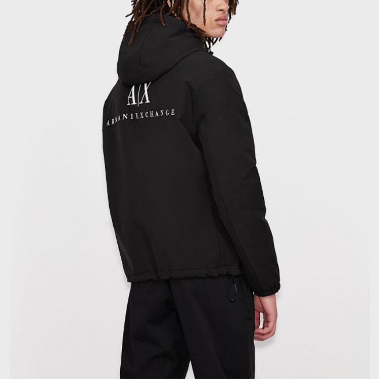 Armani Exchange Solide Logo-Buchstaben-Print Kapuzen-Reißverschlussjacke Herrenjacken Schwarz 6KZB56-ZNVQZ-1200