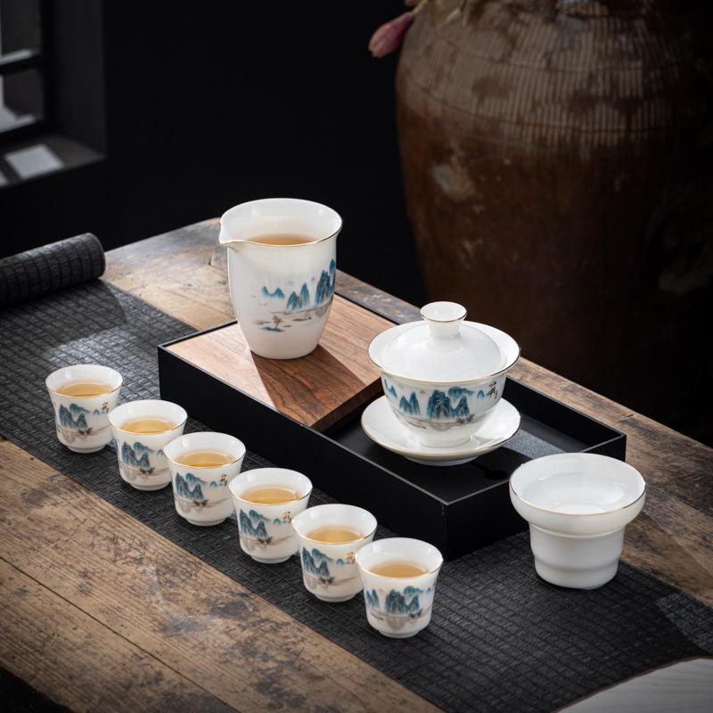 Hvit suet jade porselen kung fu tesett gaveeske forretningsgaver Midt-høstfestival gaver