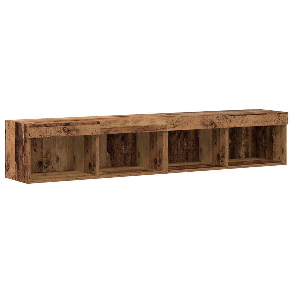 TV Cabinet Set with LED Light Strips 6 pcs Reclaimed Wood Effect Particleboard