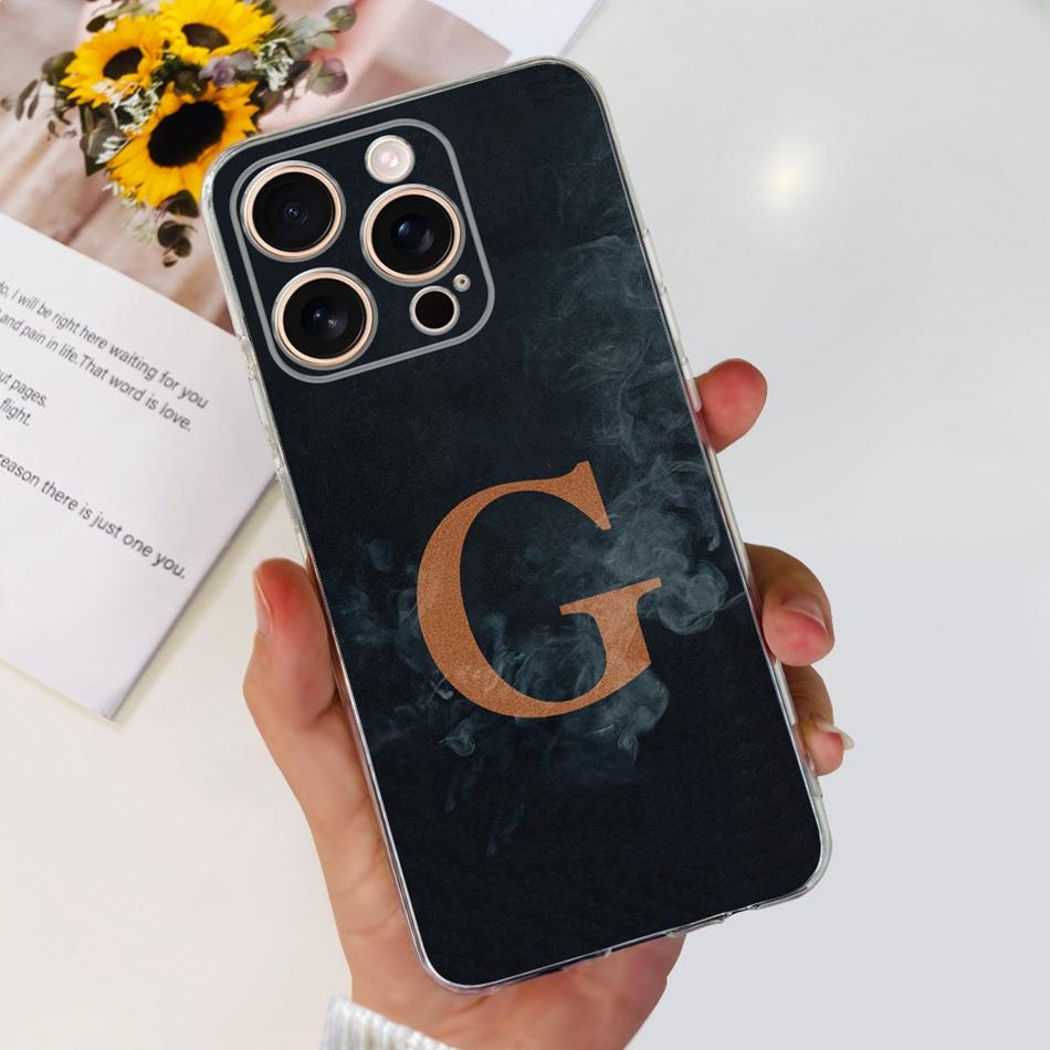 For iPhone 16 Pro Max iPhone16 Pro Fashion Initial Letter Case For iPhone 16Pro 16ProMax Clear TPU Soft Silicone Phone Cases