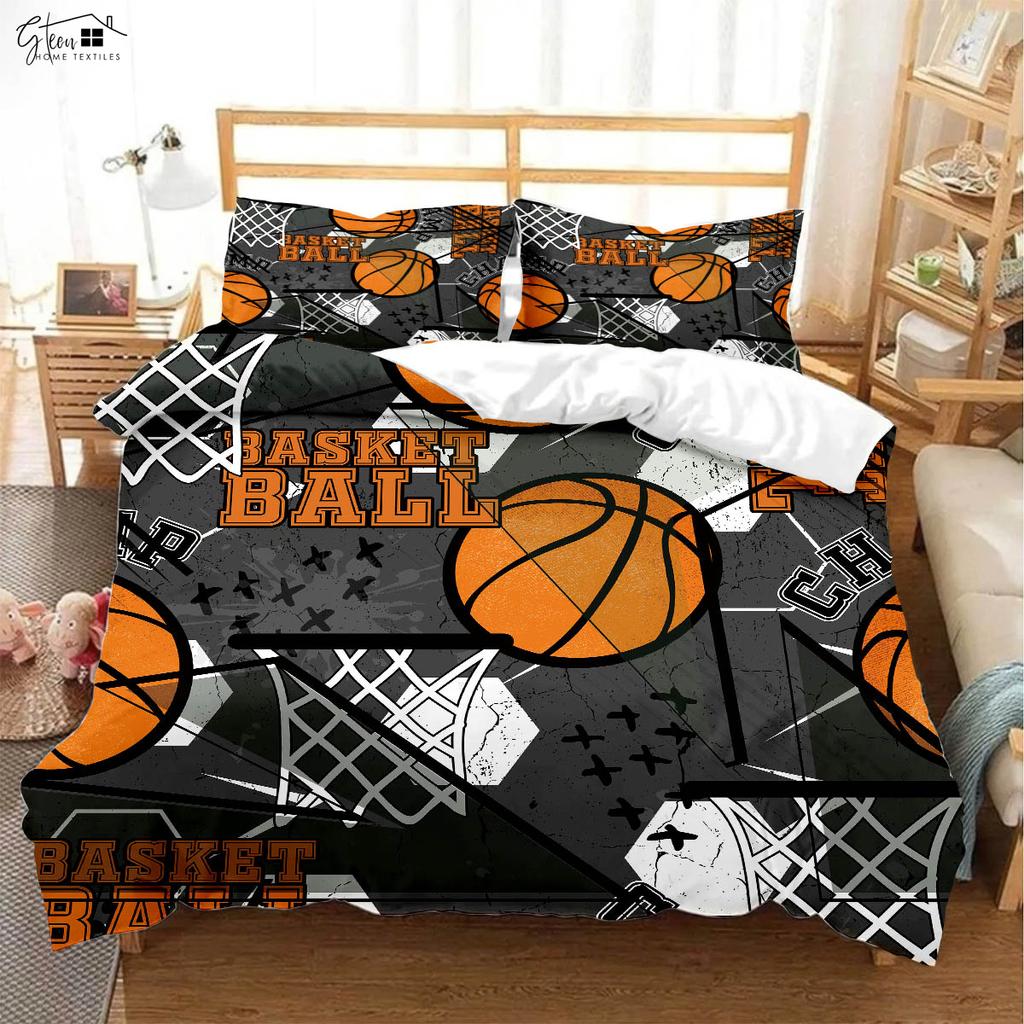 Coole Basketball 3D-gedruckte Bettdecke Kinderzimmer Bettwäsche-Set Bettdeckenbezug Kissenbezug Dreiteiliges Set Bettbezug