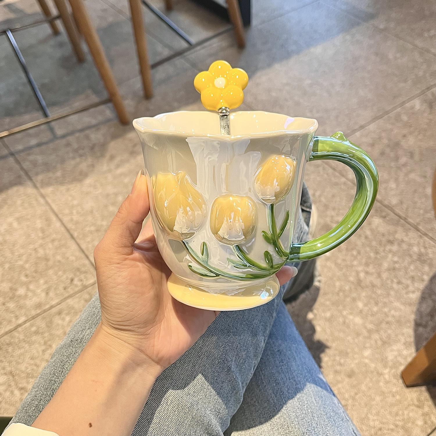 Tulp Mok Hoog uitziende Keramische Kop Koffie Ontbijtkop Waterbeker Bruiloft Bruidsmeisjes Geef Meisjes Souvenirs 301-400ml