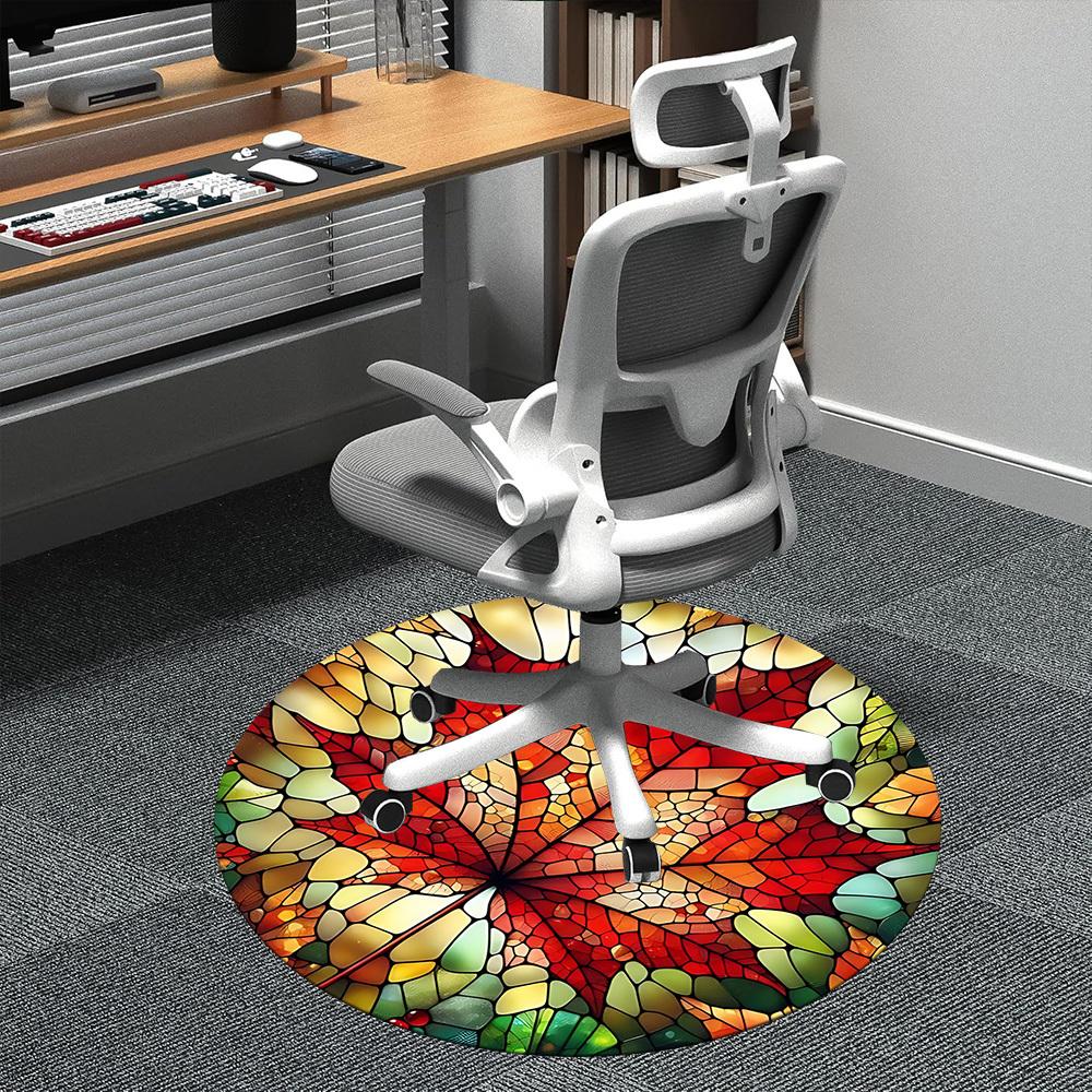 

1pc Stained Glass Leaf Office Round Area Rug, Indoor Mat Suitable ForOffice, Under Office Chairs Bedroom Living Room Home Decor, Room Deco D161 80cm by 80cm