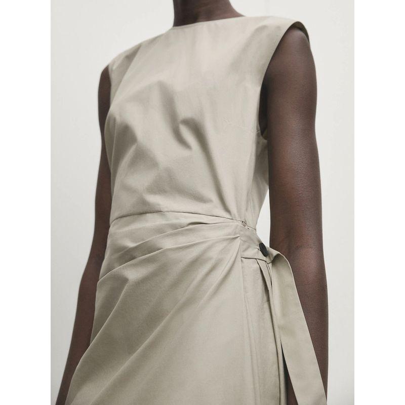 MD Spring New Fashion Temperament Waist-Controlled Drape Large Sleeveless Bow Tie Poplin Dress 6613613