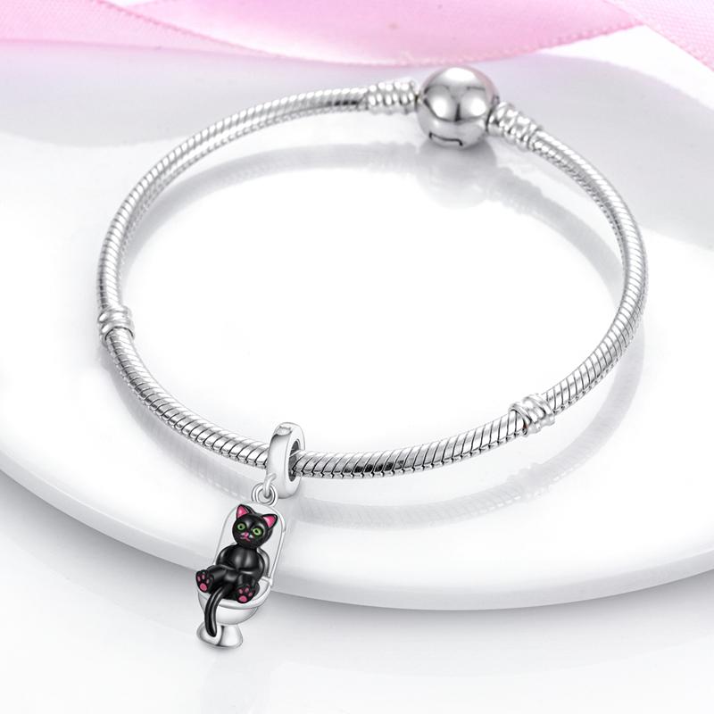 Copper Black Animals Pet Toilet Little Black Cat Dangle Fit Charms Copperoriginal Bracelet For Jewelry Making