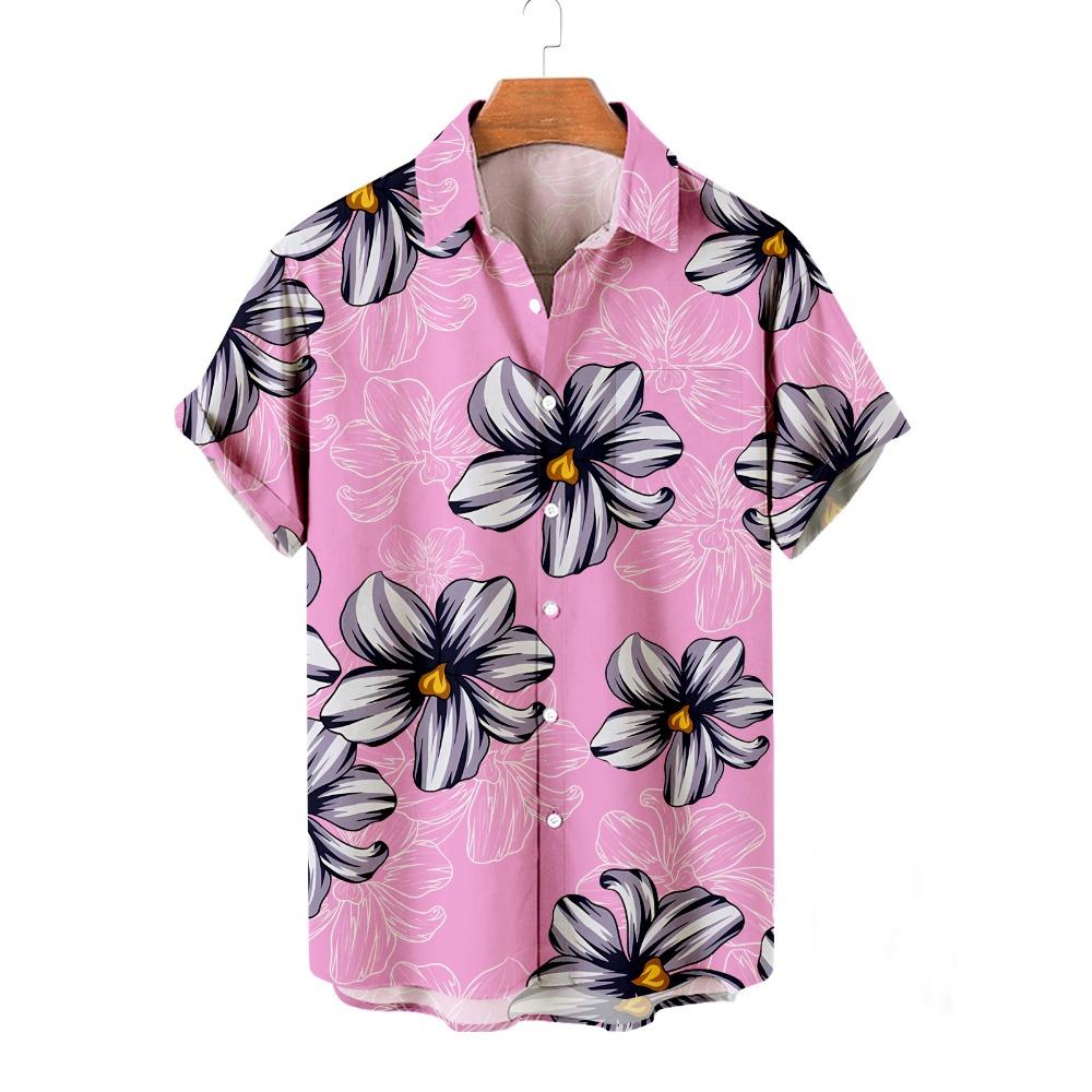 New Hawaiian Men's Floral Shirt Holiday Casual Short Sleeved Shirt Button Down Collar Shirt Men's Summer Fashion