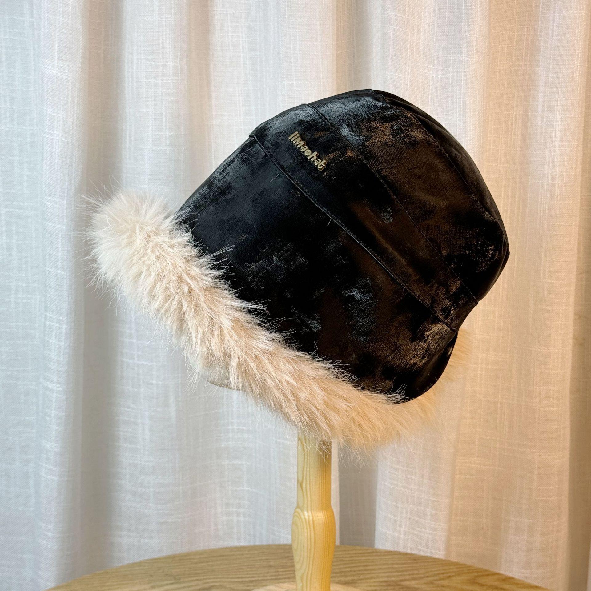 

Winter New Plush Thickened Warm PU Leather Brim Fisherman Hat Women s Cold Proof Ear Protection Cycling Hat one size