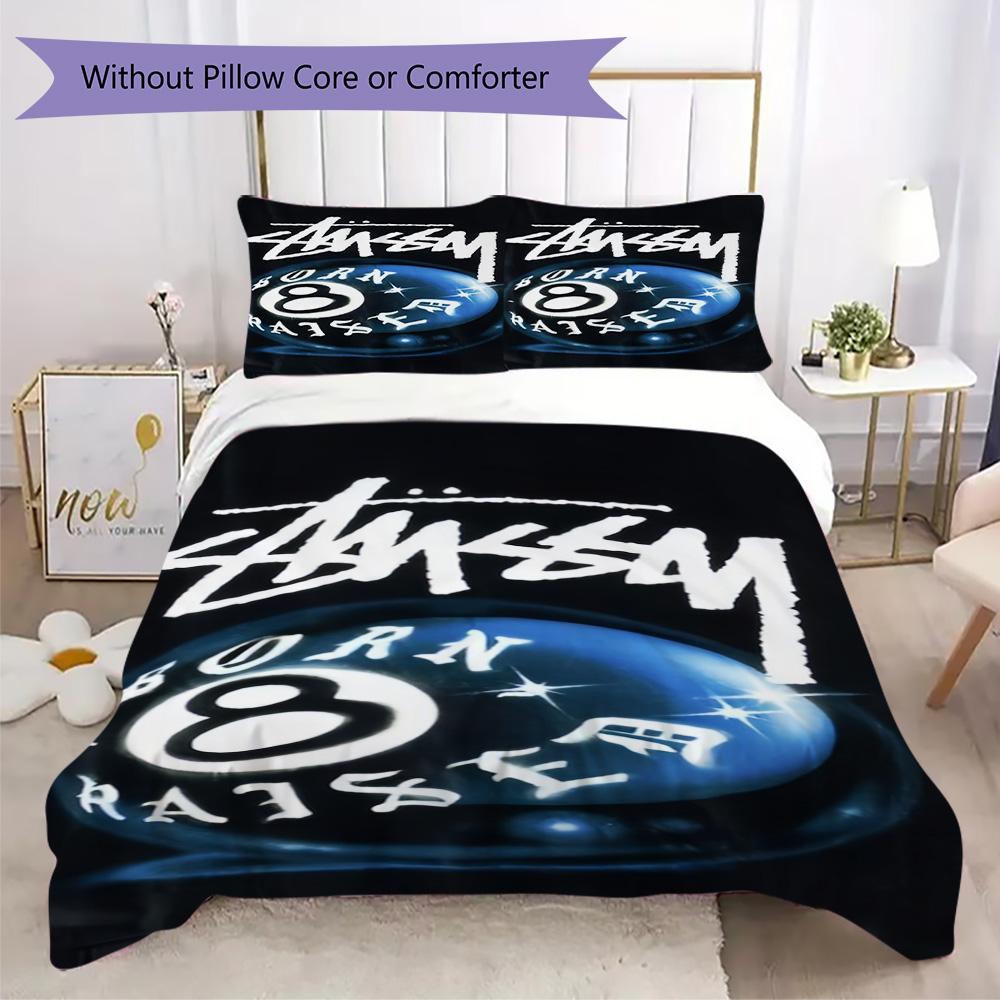 Black Star Background Signature Logo 3Pcs Bedding Set, Minimal Street Duvet Cover & 2 Pillowcases