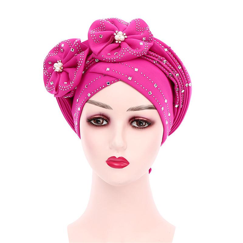 Head Wrap Turban Cap Beanie Flower Decor Rhinestone Headscarf Cap Hair Accessories