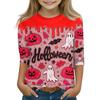 Children's 3/4 Sleeve Tops Casual Halloween Print T Shirt Round Neck Pullover Blouse