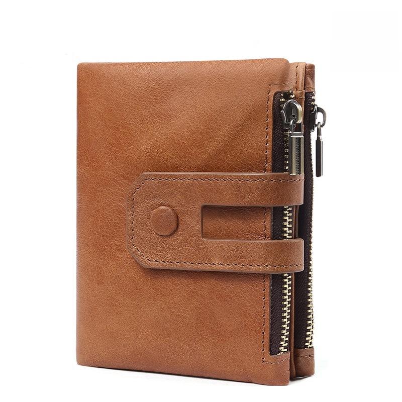 Men's RFID Genuine Leather Double Zipper Wallet - Casual Fashion Multi-Card Retro Clutch Coin Purse