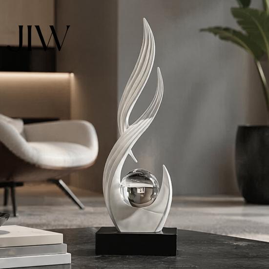 Minimalist Decorative Statue for Entryway Abstract Sculpture with Clear Crystal Ball, Modern Flowing Curve Tabletop Decor Luxury Home Office