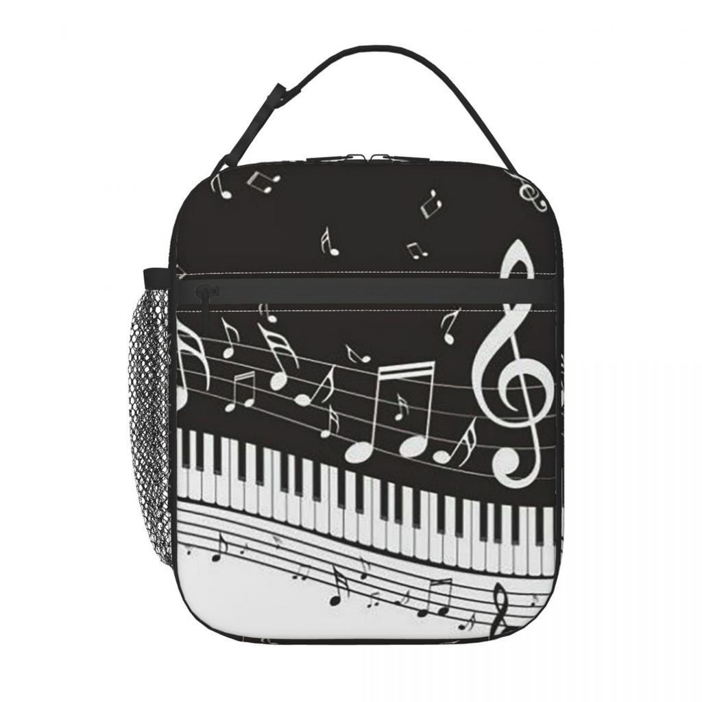 Borsa Termica per Pranzo con Note Musicali Dorate e Tastiera di Pianoforte per Donne Bambini Scatole per Alimenti Portatili Borsa Termica Tote