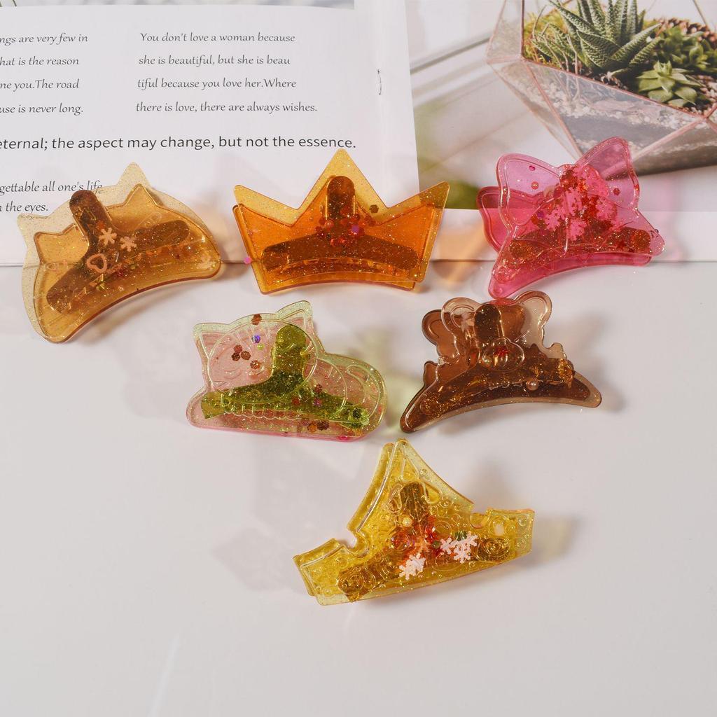 DIY Crystal Epoxy Hair Clip Mold: Cat, Bear, Crown, Butterfly, and Shark Clip Designs