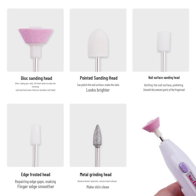 Mini Electric Nail File Pen with 5 Grinding Heads & Purple Cloth Bag