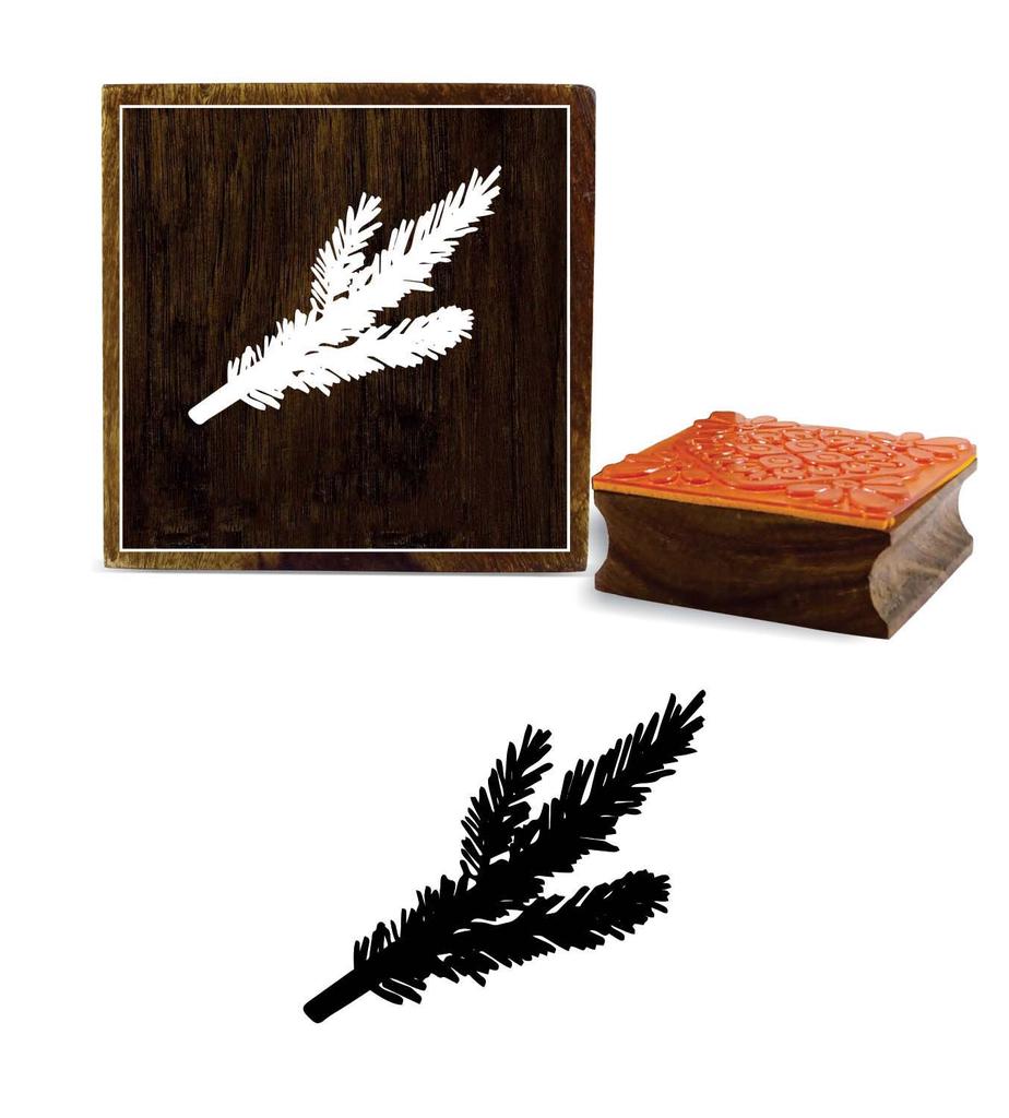 Printtoo Diary Card Block Christmas Tree Branches With Leaves Design Wooden Rubber Stamp-2 x 2