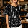 Women’s Casual Printed Henley Button Neck Short Sleeve Cotton Linen Shirt with Chest Pocket and Relaxed Fit for Everyday Wear